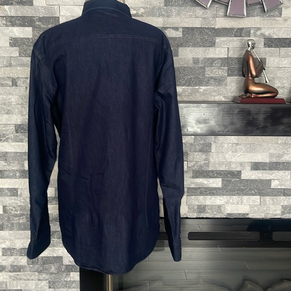 Coofandy Men's XL Denim Shirt Flip Cuff Long Sleeve Button Front Collared Blue - Picture 2 of 7